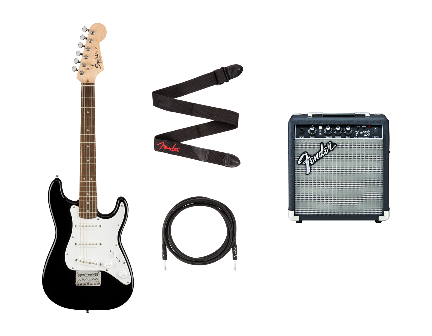 Paket med Squier Mini Stratocaster, svart
