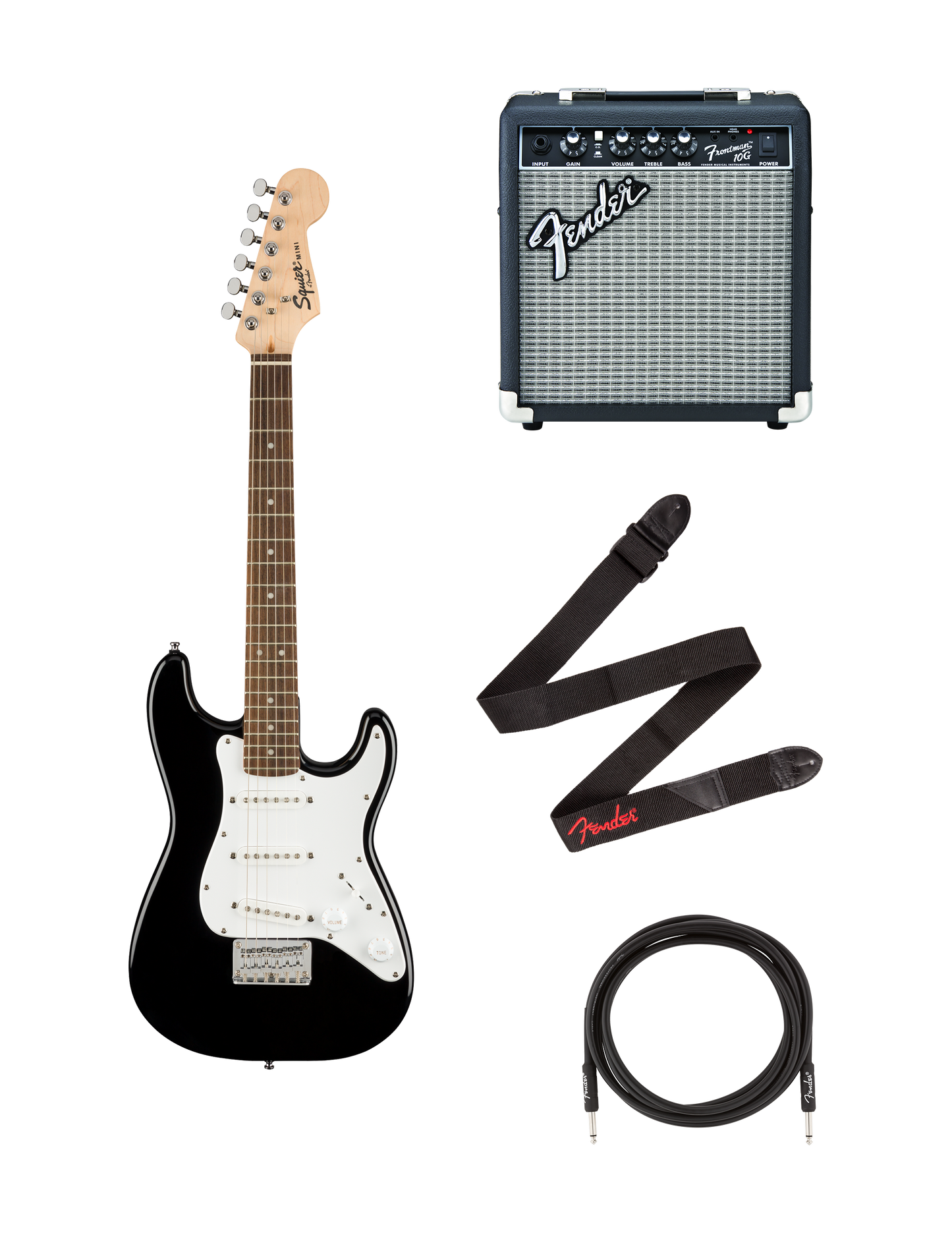 Paket med Squier Mini Stratocaster, svart